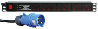 PDU-6WS-H-SP-16CMDO - Horizontal PDU, 6 Way, 16A Plug, 2m Lead