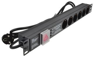 PDU-6WS-H-SCH-SCH-SP - Rack Mount Schuko Plug PDU, 6-Gang, Horizontally Mounted, Surge Protected, 16A