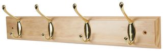 D01714 - Hook Storage Rail - Solid Pine & Brass - 405mm x 70mm
