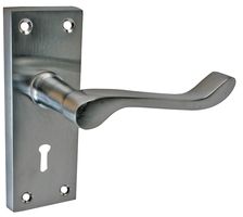 6515. - Short Victorian Lock Door Handles Pair Satin Chrome