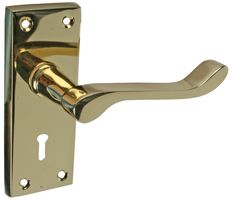 6513. - Short Victorian Lock Door Handles Pair Brass