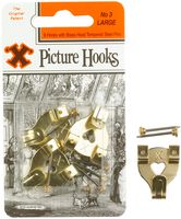 12826 - No.3 Brass Plated Picture Hanging Hooks, 3 Pack