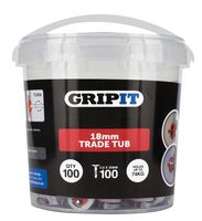GP18100 - Red Plasterboard Fixings Requiring 18mm Hole, Trade Tub x100