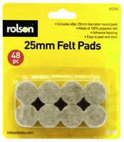 61310 - 25mm Self Adhesive Round Felt Pads, 48 Piece