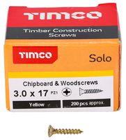 30017SOLOC - 3mm x 17mm Pozidriv Double Countersunk ZYP Solo Chipboard & Wood Screws, 200 Pack