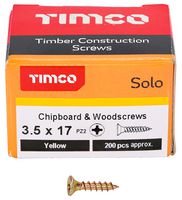 35017SOLOC - 3.5mm x 17mm Pozidriv Double Countersunk ZYP Solo Chipboard & Wood Screws, 200 Pack