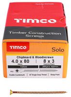 40080SOLOC - 4mm x 80mm Pozidriv Double Countersunk ZYP Chipboard & Wood Screws, 200 Pack