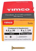 45030SOLOC - 4.5mm x 30mm Pozidriv Double Countersunk ZYP Solo Chipboard & Wood Screws, 200 Pack