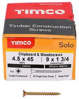 45045SOLOC - 4.5mm x 45mm Pozidriv Double Countersunk ZYP Solo Chipboard & Wood Screws, 200 Pack