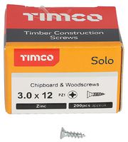 30012SOLOZ - 3mm x 12mm Pozidriv Double Countersunk ZP Solo Chipboard & Wood Screws, 200 Pack