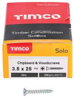 35025SOLOZ - 3.5mm x 25mm Pozidriv Double Countersunk ZP Solo Chipboard & Wood Screws, 200 Pack
