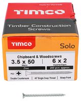 35050SOLOZ - 3.5mm x 50mm Pozidriv Double Countersunk ZP Solo Chipboard & Wood Screws, 200 Pack