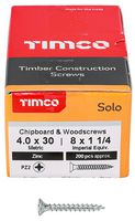 40030SOLOZ - 4mm x 30mm Pozidriv Double Countersunk ZP Solo Chipboard & Wood Screws, 200 Pack