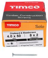 40050SOLOZ - 4mm x 50mm Pozidriv Double Countersunk ZP Solo Chipboard & Wood Screws, 200 Pack