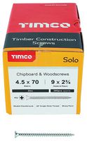 45070SOLOZ - 4.5mm x 70mm Pozidriv Double Countersunk ZP Solo Chipboard & Wood Screws, 200 Pack