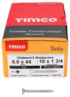 50045SOLOZ - 5mm x 45mm Pozidriv Double Countersunk ZP Solo Chipboard & Wood Screws, 200 Pack