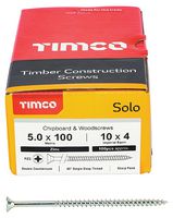 50100SOLOZ - 5mm x 100mm Pozidriv Double Countersunk ZP Solo Chipboard & Wood Screws, 100 Pack