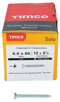 60060SOLOZ - 6mm x 60mm Pozidriv Double Countersunk ZP Solo Chipboard & Wood Screws, 200 Pack