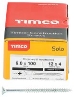 60100SOLOZ - 6mm x 100mm Pozidriv Double Countersunk ZP Solo Chipboard & Wood Screws, 100 Pack