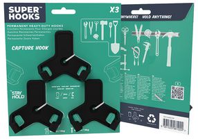 SH033-BK - Capture Hook Plastic Storage Hooks, Black - 3 Pack