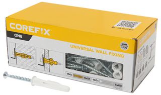 CFX518CL - 8mm x 51mm One Universal Plasterboard & Masonry Wall Plugs & Screws Fixing Kit, 100 Pack