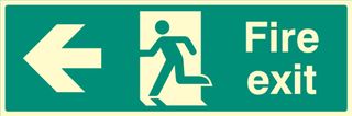 32003L - Fire Exit - Running Man Arrow Left Glow in the Dark Plastic Sign -  150mm x 450mm