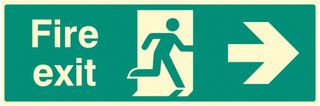 32004L - Fire Exit - Running Man Arrow Right Glow in the Dark Plastic Sign -  150mm x 450mm