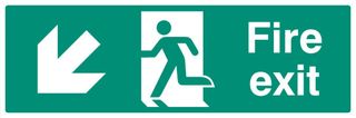 22005L - Fire Exit - Running Man Arrow Down Left Self Adhesive Sign -  150mm x 450mm