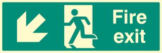 32005L - Fire Exit - Running Man Arrow Down Left Glow in the Dark Plastic Sign -  150mm x 450mm