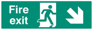 12006L - Fire Exit - Running Man Arrow Down Right Plastic Sign -  150mm x 450mm