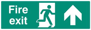 22007L - Fire Exit - Running Man Arrow Straight On Self Adhesive Sign -  150mm x 450mm