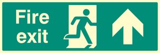32007L - Fire Exit - Running Man Arrow Straight On Glow in the Dark Plastic Sign -  150mm x 450mm