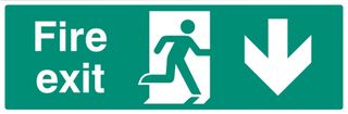12008L - Fire Exit - Running Man Arrow Down Plastic Sign -  150mm x 450mm