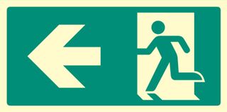 42152V - Running Man Arrow Left Glow in the Dark Self Adhesive Sign -  150mm x 300mm