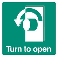 12034C - Turn to Open - Left Plastic Sign - 150mm x 150mm