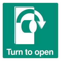 22037C - Turn to Open - Right Self Adhesive Sign - 150mm x 150mm