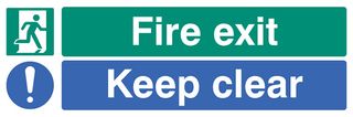 42062L - Fire Exit Keep Clear - Glow in the Dark Self Adhesive Sign - 150mm x 450mm