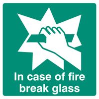 22072U - In Case of Fire Break Glass - Self Adhesive Sign - 100mm x 100mm