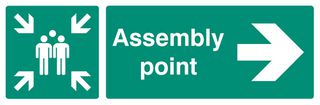 62143H - Assembly Point - Arrow Right Aluminium Sign - 300mm x 450mm