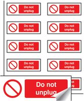 53438 - Do Not Unplug - Self Adhesive Signs - 18mm x 40mm, 10 Pack