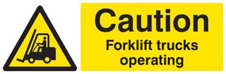 24215M - Caution Forklift Trucks Operating - Self Adhesive Sign - 200mm x 600mm