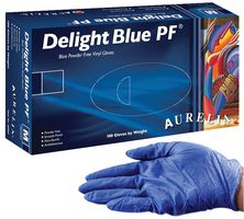 38998 - Delight PF Premium Blue Food Grade Vinyl Gloves - Large, 100 Pack