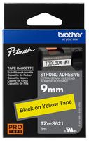 TZES621 - 1/3" (9mm) P-Touch Strong Adhesive Label Tape Black on Yellow