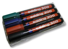 300/4S - Bullet Tip Permanent Marker Pens - Pack of 4 Assorted Colours