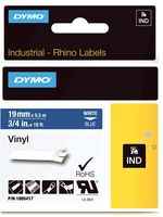 1805417 - Coloured Vinyl Label Tape - 19mm x 5.5m White on Blue