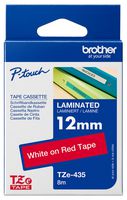 TZE-435 - P-Touch Label Tape White on Red 1/2" / 12mm