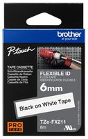 TZEFX211 - 1/4" (6mm) P-Touch Flexible Label Tape Black on White