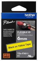 TZEFX611 - 1/4" (6mm) P-Touch Flexible Label Tape Black on Yellow