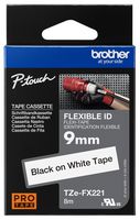 TZEFX221 - 3/8" (9mm) P-Touch Flexible Label Tape Black on White