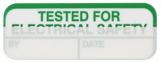 7827644 - Tested For Electrical Safety Labels Partially Laminated 15 x 40mm Vinyl 100 Pack Green